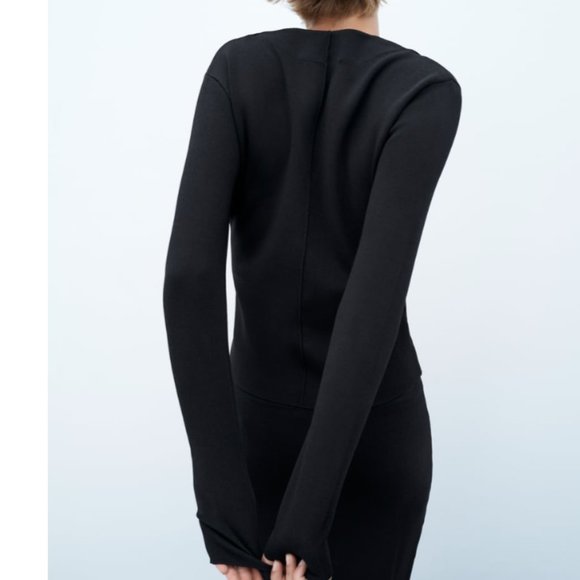 ZARA BLACK METAL CLOUSER TAILORED KNIT CARDIGAN - Picture 6 of 6